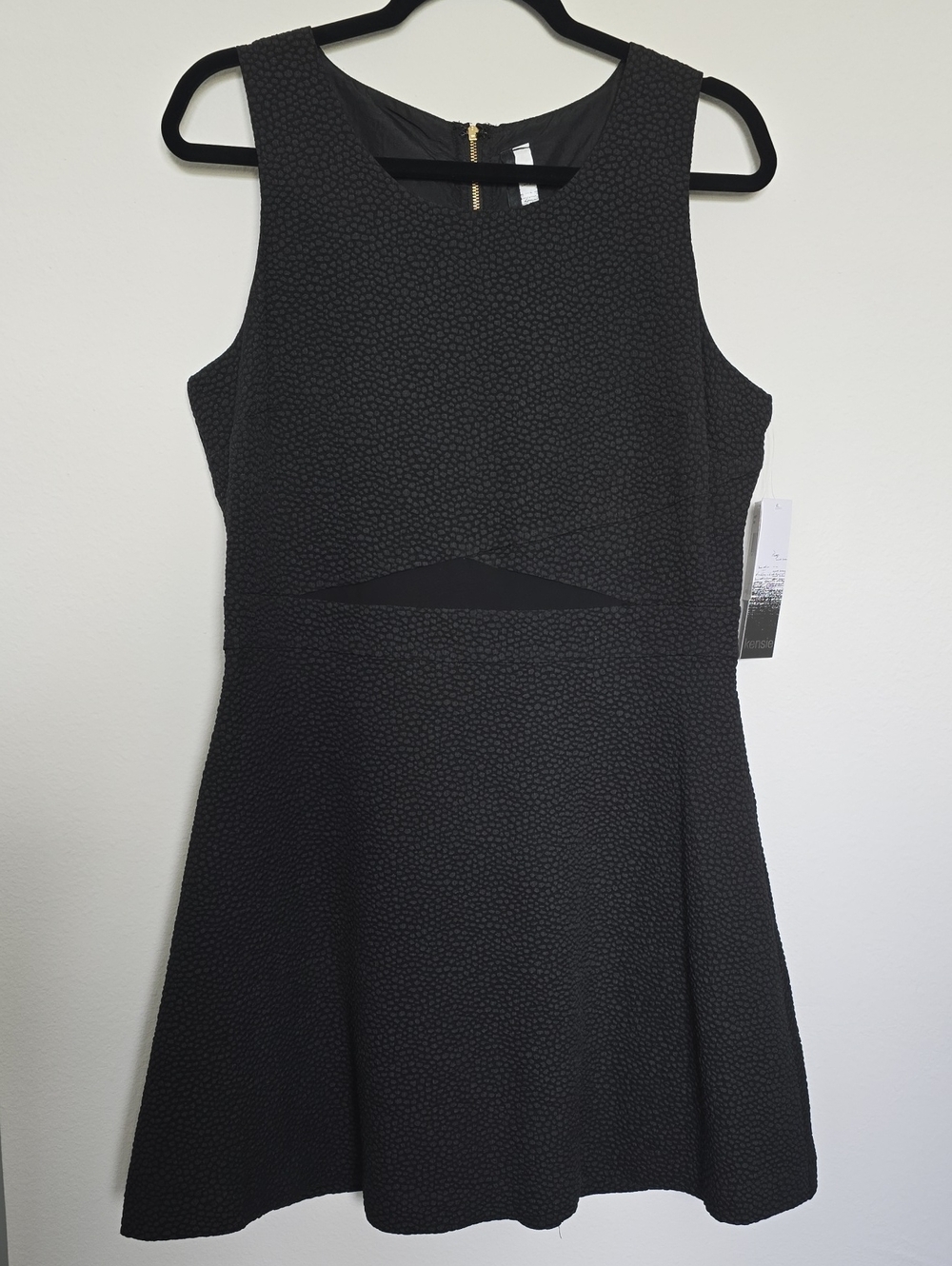 NWT Kensie Black Textured Mini Dress with Waist Cutout